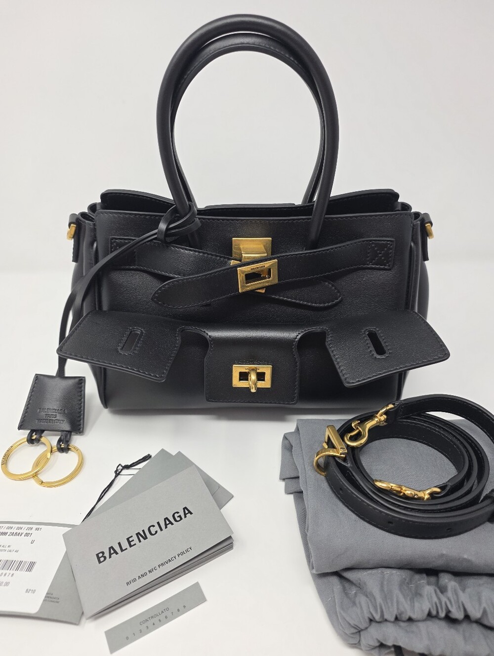 Balenciaga Mini Bel Air Bag Crossbody Carry All Black Gold BANNED Hermes Smooth